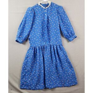Vintage Women's JT Dress Blue Floral Print Lace Collar Dress Size 6